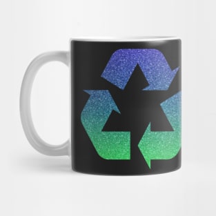 Green Blue Ombre Faux Glitter Recycle Symbol Mug